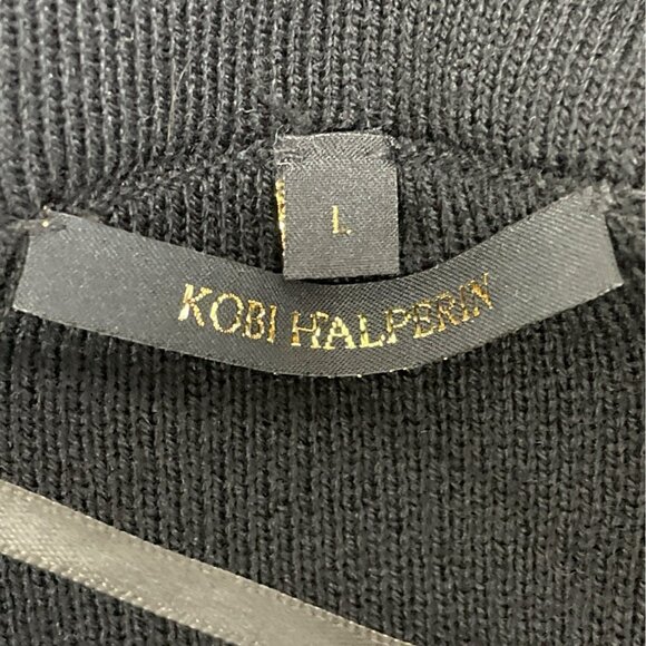 Kobi Halperin Womens Black Open Front Cardigan With Feather Trim Sleeves Size L - Picture 6 of 8